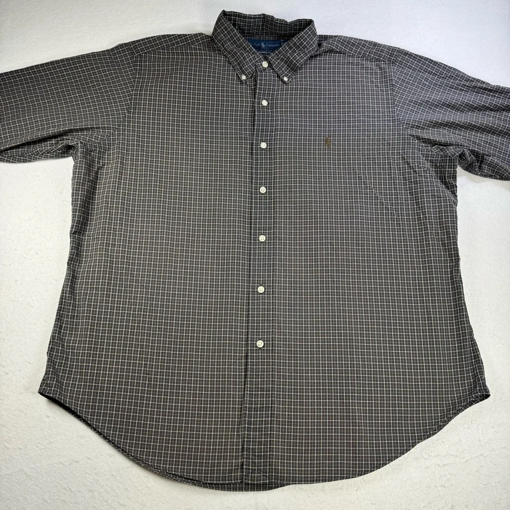 Ralph Lauren Classic Fit Brown Plaid Button Down Shirt Men’s XL Cotton